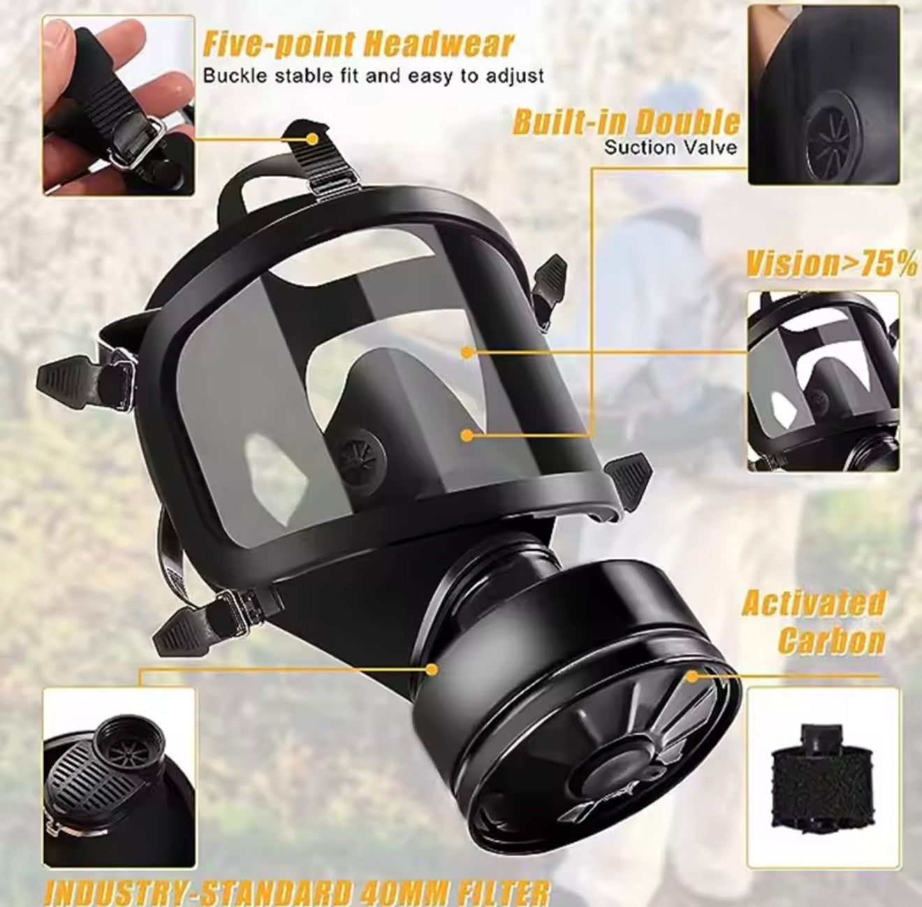 Máscara de gas tipo MF14 - Máscara facial completa, filtro respirador químico, máscara de estimulación de autoabsorción, protección contra la contaminación nuclear