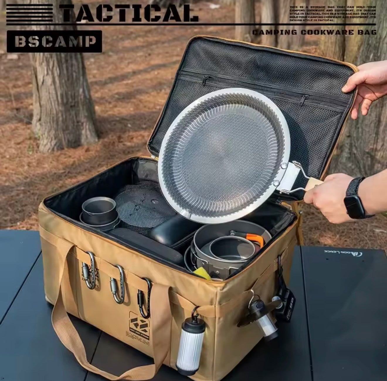 Bolsa de almacenamiento táctica para acampada y supervivencia.