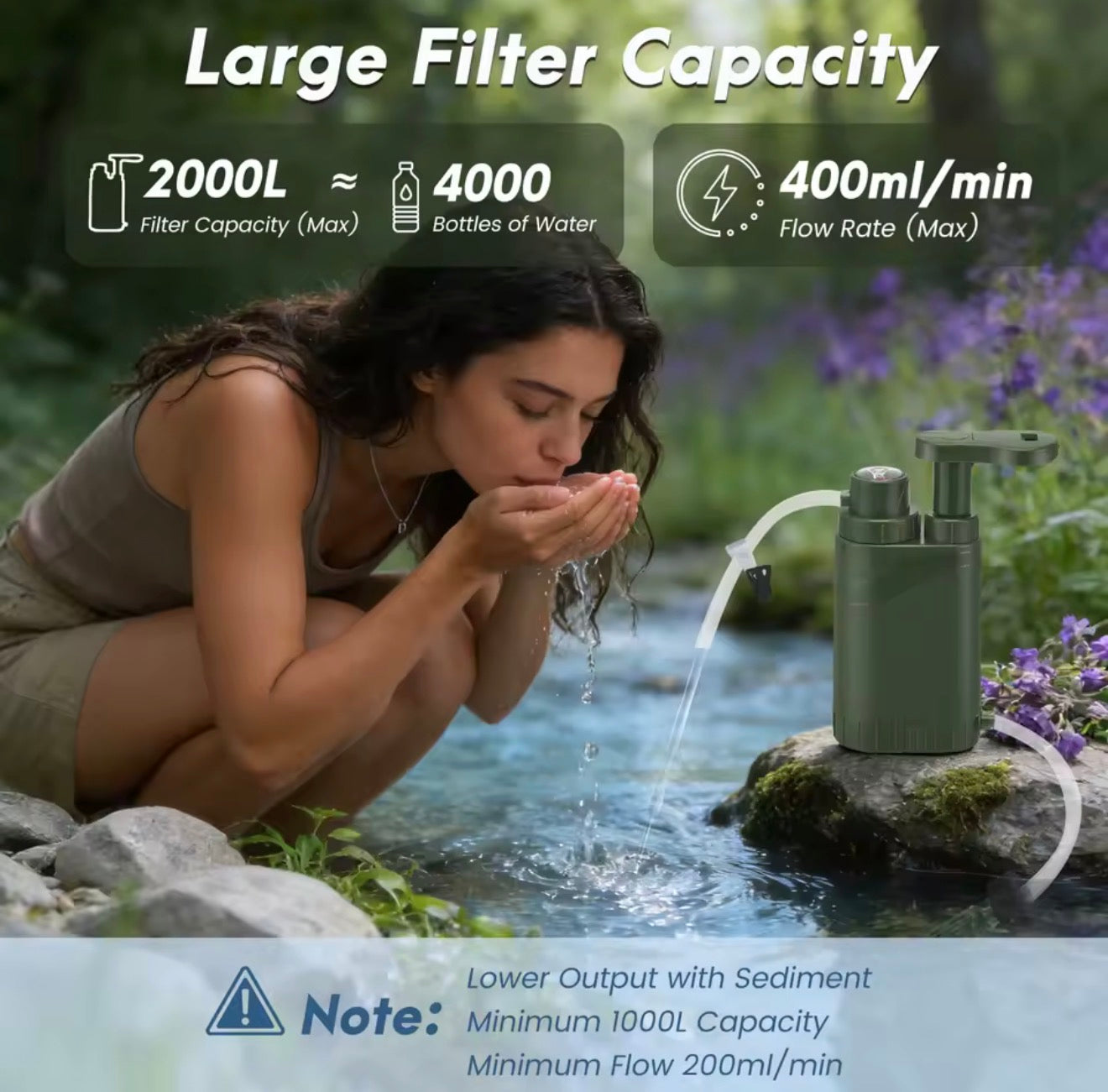 Purificador de Agua Portátil de Supervivencia – Filtro de Agua de Emergencia con Bomba Manual