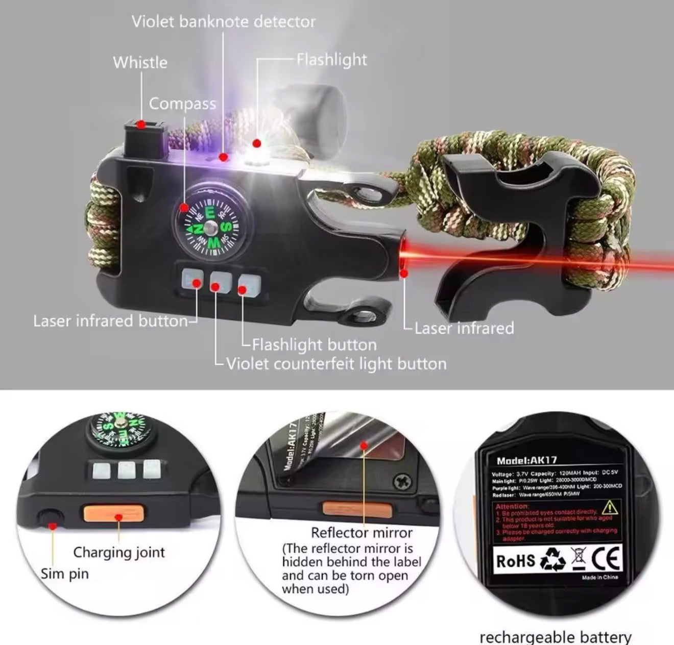 Pulsera de Supervivencia Paracord Multifunción