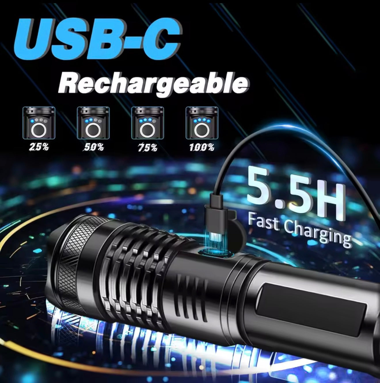 Linterna Táctica LED Recargable de Alta Potencia – Linterna de Emergencia y Supervivencia