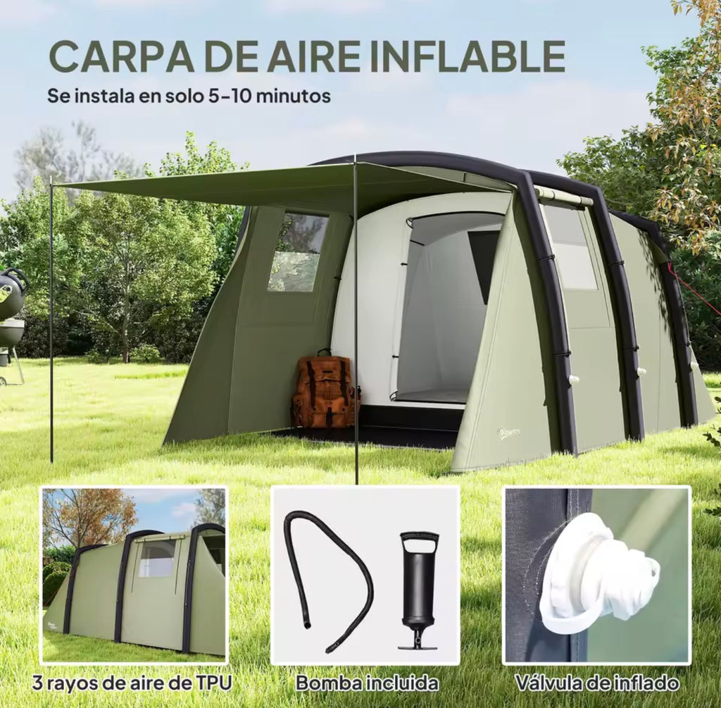 Tienda de Campaña Inflable Familiar Tipo Túnel para 3–6 Personas